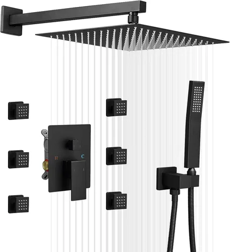 Miniatura 11 de BWE Juego combinado de ducha de mezclador de lluvia de lujo de 12 pulgadas cuadradas para baño, montado en la pared, sistema de cabezal de ducha