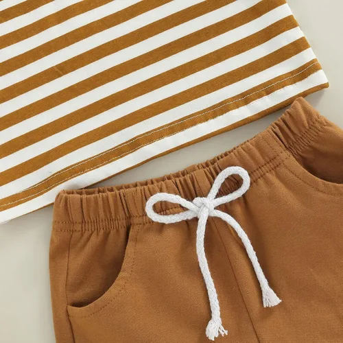 Miniatura 69 de Conjunto de ropa casual de manga corta con botones y pantalones cortos de lino para bebés y niños pequeños