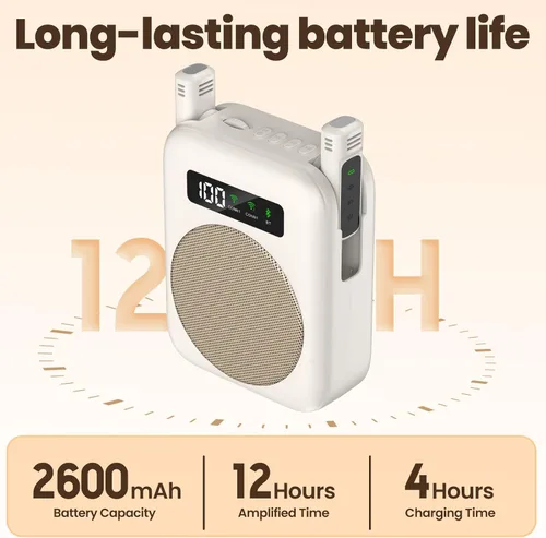Miniatura 4 de Amplificador de voz con micrófono lavalier Bluetooth, amplificador Bluetooth para profesor, amplificador de voz portátil, sistema de micrófono