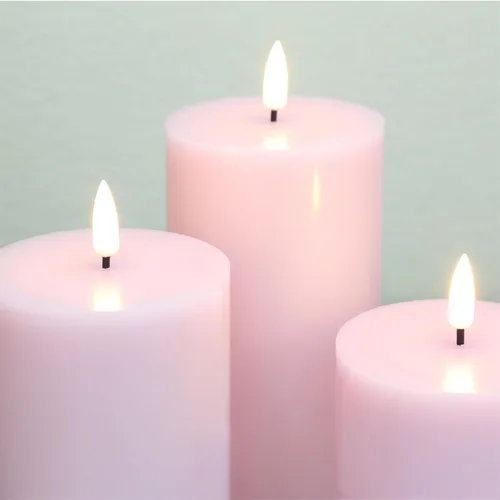 Miniatura 4 de Velas de pilar sin llama rosas con control remoto, velas LED operadas por batería, velas eléctricas falsas de cera real parpadeantes, juego de 3