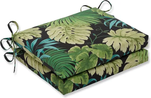 Miniatura 25 de Pillow Perfect Cojines de asiento de esquina cuadrados para exteriores e interiores, 16 x 18.5 pulgadas, selva verde con hojas exuberantes, 2 Selva
