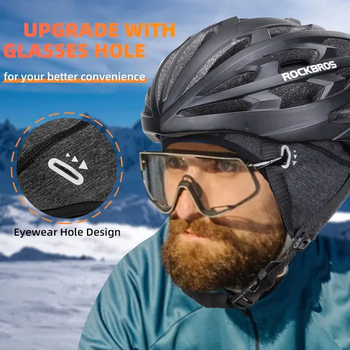 Miniatura 2 de ROCKBROS Gorras de ciclismo de invierno para hombres y mujeres, sombrero de ciclismo a prueba de viento con visera solar debajo del casco forro negro