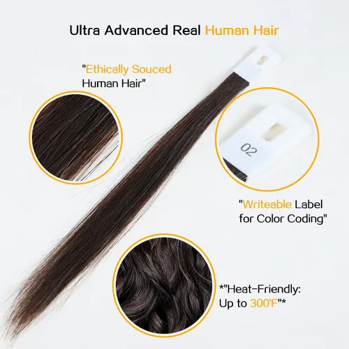 Miniatura 2 de Muestras de cabello para prueba de color, tono marrón oscuro, nivel 2, cabello humano Remy natural real, 30 hebras por paquete, 8 pulgadas