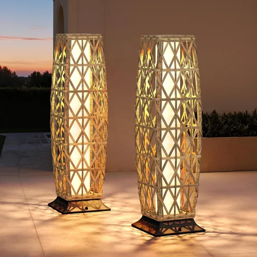 Miniatura 14 de Lámpara de pie para exteriores Grand Patio, lámpara de pie solar, resistente al agua, de mimbre, lámpara colgante para terraza, luces decorativas