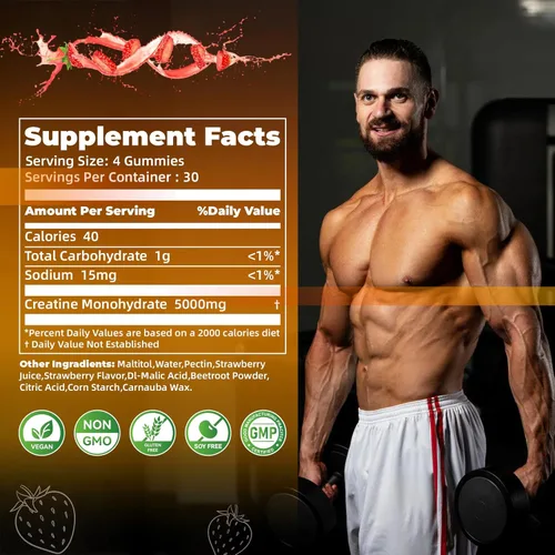 Miniatura 3 de Nutravita Certificado NSF Creatina Gomita - Gomitas de Monohidrato de Creatina para Hombres y Mujeres - 5g de Monohidrato de Creatina por Porción