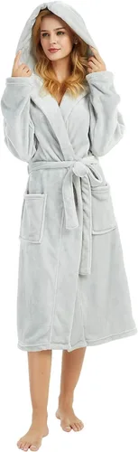 Miniatura 17 de HEARTNICE Bata de forro polar con capucha para mujer, bata de baño suave para mujer, bonito abrigo largo para casa