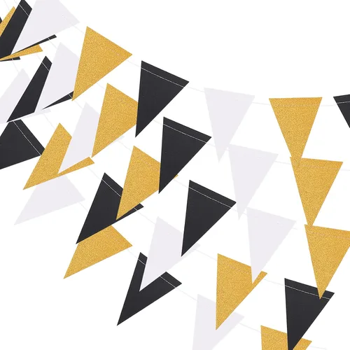 Miniatura 11 de MerryNine Banderines de bandera triangular, paquete de 3 banderines de estilo vintage de 30 pies para bodas, baby shower, eventos y fiestas, 45