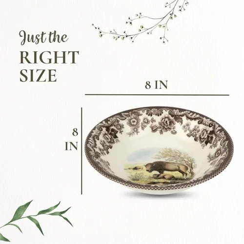 Miniatura 7 de Spode Woodland American Wildlife Ascot - Cuenco para cereales, diseño de bisonte, cuenco de loza fina de 8 pulgadas para cereales, ensaladas