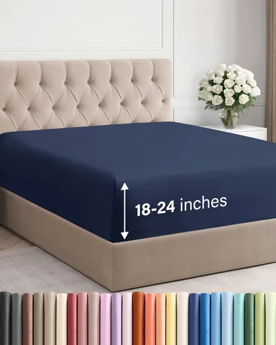 Miniatura 91 de Sábana bajera ajustable extra profunda tamaño completo – Sábana bajera individual de lujo para hotel únicamente – Se adapta fácilmente a colchones