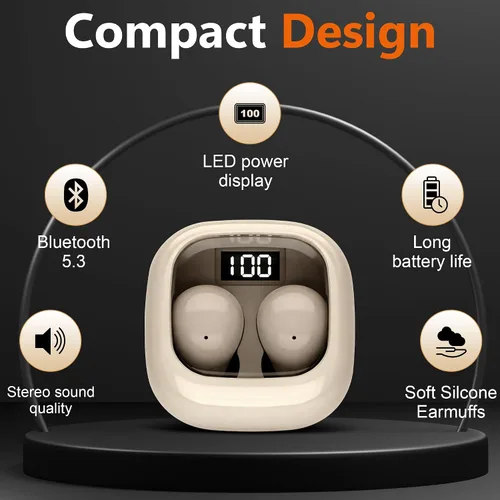 Miniatura 4 de Auriculares invisibles pequeños inalámbricos para el trabajo, auriculares ocultos de perfil bajo para dormir con pantalla LED, sonido estéreo