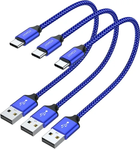 JXMOX Cable USB C corto (paquete de 3 unidades de 1 pie), cable de carga USB A a tipo C, 3.1 A, carga rápida compatible con iPhone 15 16 Pro Max,
