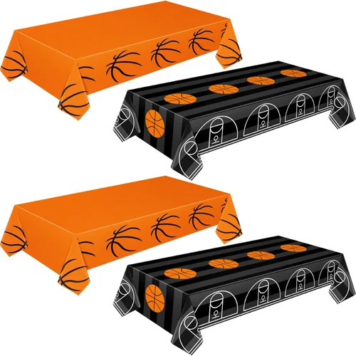 Miniatura 9 de Mixweer 2 piezas de mantel de plástico para baloncesto, decoraciones de fiesta de cumpleaños, 137 x 274 cm, mantel rectangular de campo