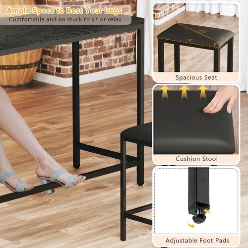 Miniatura 6 de HUAHUU Juego de mesa de bar y sillas para 2-4, mesa de cocina convertible en forma de L de 63 pulgadas con tomas de corriente, mesa de comedor