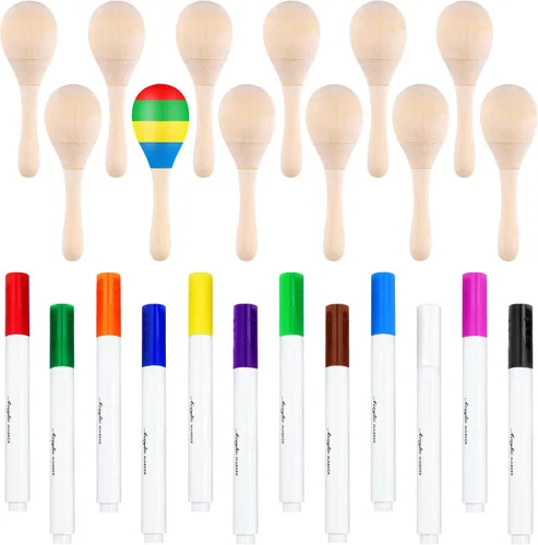 Miniatura 3 de Morcheiong Suministros de recuerdos de fiesta mexicana, incluye 12 piezas de mini maracas de madera y pin la cola en el juego de burro