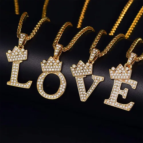 Miniatura 7 de U7 Collar con inicial de la A a la Z, dije de letra helada con cadena de 22 a 24 pulgadas, para hombres y mujeres, con nombre del alfabeto de hip