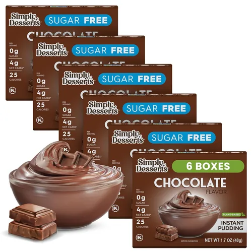 Simply Delish Mezcla instantánea de pudín de chocolate, postres sin culpa a base de plantas, todo natural, sin azúcar, sin OMG, sin gluten, sin