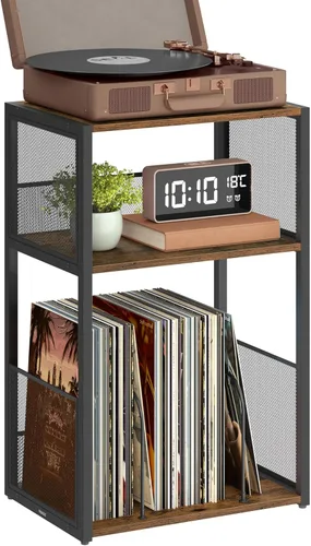 Miniatura 9 de VASAGLE Soporte para tocadiscos, mesa auxiliar de 3 niveles, almacenamiento de discos de vinilo hasta 100 álbumes, mesa auxiliar para sala de estar