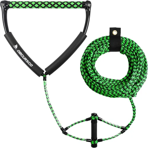 Miniatura 10 de Obcursco Cuerda Wakeboard, línea de deportes acuáticos con mango EVA. Ideal para esquí acuático, wakeboard, rodillera 2 secciones rojo y negro