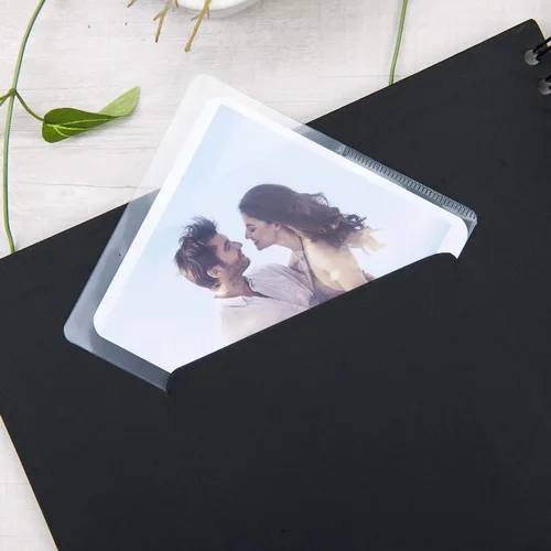 Miniatura 4 de Álbum de fotos para scrapbook DIY de 10 x 10 pulgadas con cubierta de diseño de ventana, 80 páginas, libro de recuerdos de papel artesanal para Negro