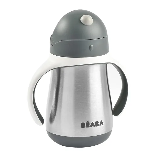 Miniatura 2 de BEABA - Vaso para sorber con popote de acero inoxidable, vasos aislados a prueba de derrames con asas extraíbles, fabricado con acero inoxidable