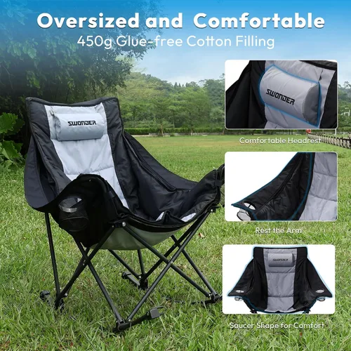 Miniatura 5 de Swonder Silla mecedora de gran tamaño con innovador cojín de asiento extraíble 2 en 1 para todas las estaciones, silla plegable para exteriores
