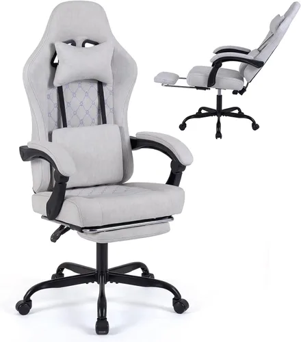 Miniatura 10 de Giantex Silla de juegos, silla ergonómica para computadora con reposacabezas, soporte lumbar, reposabrazos de conexión, respaldo reclinable
