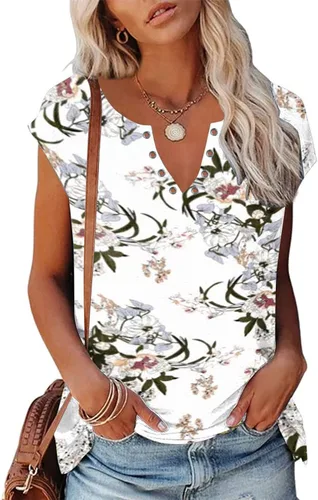 Miniatura 2 de Ceboyel Camiseta casual a rayas para mujer, manga casquillo, cuello en V, camiseta casual, trajes de vacaciones de verano 2023