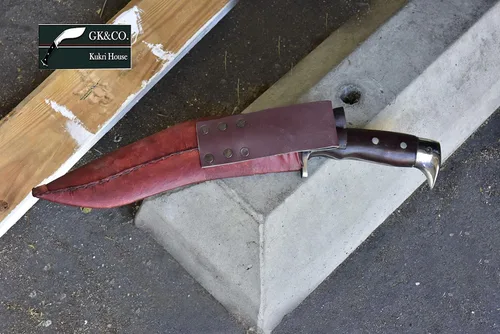 Miniatura 9 de GK&CO. Kukri House Auténtica hoja Kukri de 10 pulgadas con mango de madera rosa de espiga completa, funda de cuero rojo Kukri/Khukuri, hecho a mano