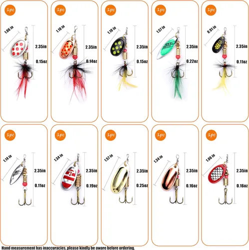 Miniatura 3 de EXAURAFELIS 10/30 piezas Señuelo de pesca Spinnerbait con Ganchos Triples Plumados Señuelos de Cola de Gallo Señuelos de Cuchara para Lubina Salmón
