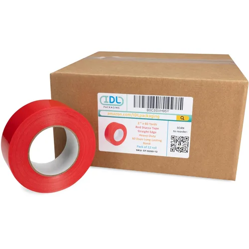 Miniatura 9 de IDL Packaging Cinta de estuco roja de 2 pulgadas x 60 yardas, 1 rollo, resistente, borde liso, unión de 60 días de larga duración, no deja rastros