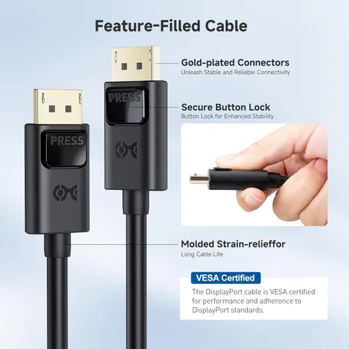 Miniatura 6 de Cable Matters [Certificado VESA] Cable DisplayPort 1.4 de 32.4 Gbps – 10 pies, compatible con 8K 60Hz, cable DisplayPort 4K 240Hz 1.4 con FreeSync