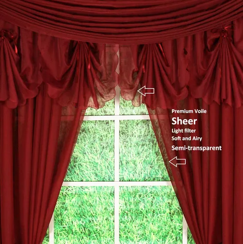 Miniatura 5 de Today's Curtain Emelia Original Voile Ascot 25 pulgadas, Borgoña, 40 pulgadas de ancho x 25 pulgadas de largo