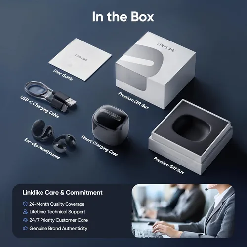 Miniatura 8 de Linklike Los auriculares abiertos con clip de oreja más cómodos [patentados cero presión y alta fidelidad superior] LDAC de alta resolución, batería