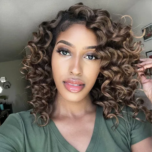 Miniatura 32 de Cabello de ganchillo con ondas oceánicas, 12 pulgadas, 8 paquetes de 3 tonos, cabello rizado de longitud media, rizado y ondulado profundo