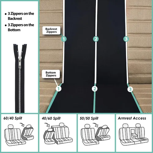 Miniatura 8 de TLH - Fundas de asiento de tela de malla de aire 3D color beige, ajuste universal para coches, camiones, SUV - Solo para asientos delanteros