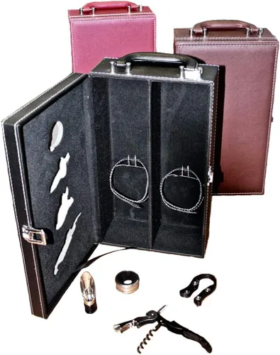 Miniatura 2 de Lifestyle Top Handle Travel Two Bottle Wine Carrier Case con juego de accesorios de vino de 4 piezas (rojo)