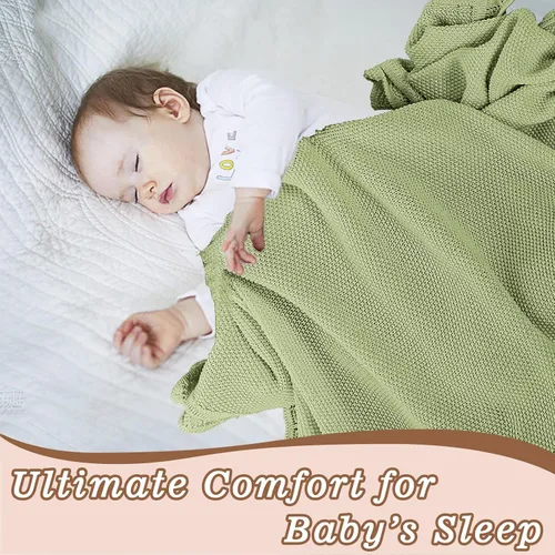 Miniatura 4 de YOYI YOYI Manta de punto para bebé, mantas de algodón orgánico para bebé, mantas de punto trenzado neutro suaves para niñas y niños, color verde, 40