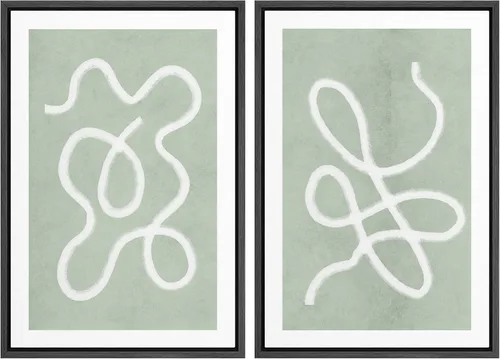 Miniatura 109 de SIGNWIN Lienzo enmarcado para pared, juego de arte de collage de ondas en espiral de mediados de siglo, formas abstractas, acogedor, neutro