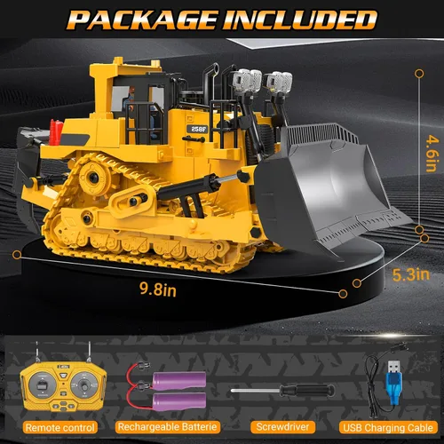 Miniatura 7 de Bulldozer de Juguete RC para Niños, Vehículos de Construcción de Bulldozer de Control Remoto, Tractor Tipo Oruga Dozer de 9 Canales 2.4Ghz