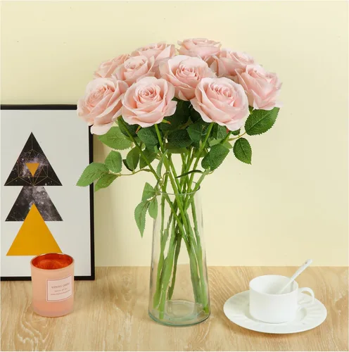 Miniatura 29 de 12 piezas Rosas Flores Artificiales Rosas Falsas Azul Bebé Rosas de Seda Flores de Seda Blancas Rosas con Tallos Largos para Bodas Hogar Fiestas