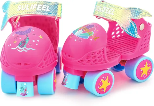 Miniatura 12 de SULIFEEL Patines de ruedas cuádruples ajustables para niños, patines de ruedas para principiantes para niñas y niños de 2 a 5 años de edad Azul