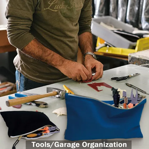 Miniatura 6 de Bolsa de herramientas de lona con cremallera, paquete de 6 bolsas de herramientas resistentes, bolsas de almacenamiento multiusos con cremalleras