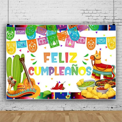 Telón de fondo de feliz cumpleaños de 7 x 5 pies, decoración de fiesta mexicana, fiesta de feliz cumpleaños, festival del Cinco de Mayo, cartel de
