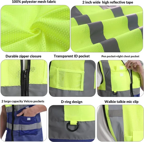 Miniatura 4 de BeautyWill Chaleco de seguridad personalizado con logotipo Clase 2 Chaleco reflectante de alta visibilidad Chaleco de trabajo protector