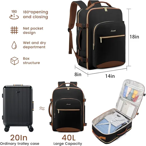 Miniatura 3 de LOVEVOOK Mochila de viaje para llevar a bordo, Mochilas de viaje