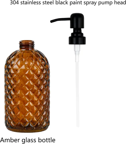 Miniatura 5 de Dispensador de jabón de vidrio de 12 onzas con bomba de acero inoxidable 304 negro a prueba de óxido, dispensador de jabón de vidrio recargable