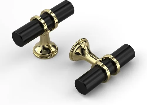 Haliwu - Paquete de 6 perillas doradas negras para gabinete, perillas de cajón en T de dos tonos, perillas de cocina negras mate, perillas sólidas