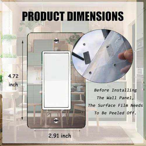 Miniatura 3 de 3 piezas de placas de interruptor de luz acrílica de espejo, cubiertas de salida de placa de pared duradera, placas de interruptor de espejo de 3
