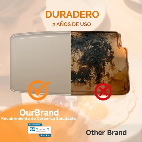 Miniatura 6 de Cleansnap Plancha Eléctrica de Uso Diario, Gran Regalo para Banquetes Familiares - Parrilla Antiadherente de 20" con Protector Plegable Vainilla