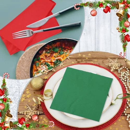 Miniatura 4 de Teling 300 piezas de servilletas de papel de Navidad desechables, servilletas rojas y verdes para fiestas navideñas, bodas, almuerzos en casa